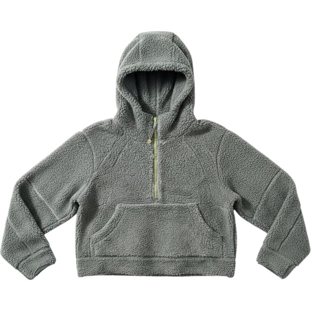 Lululemon Scuba Oversized Half Zip Hoodie Sherpa Fleece Green LW3HKLS XS/S